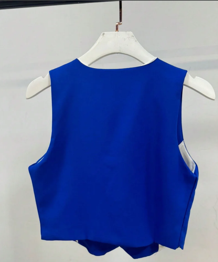 Coletinho curto feminino forrado alfaiataria c/ botões social decote V
