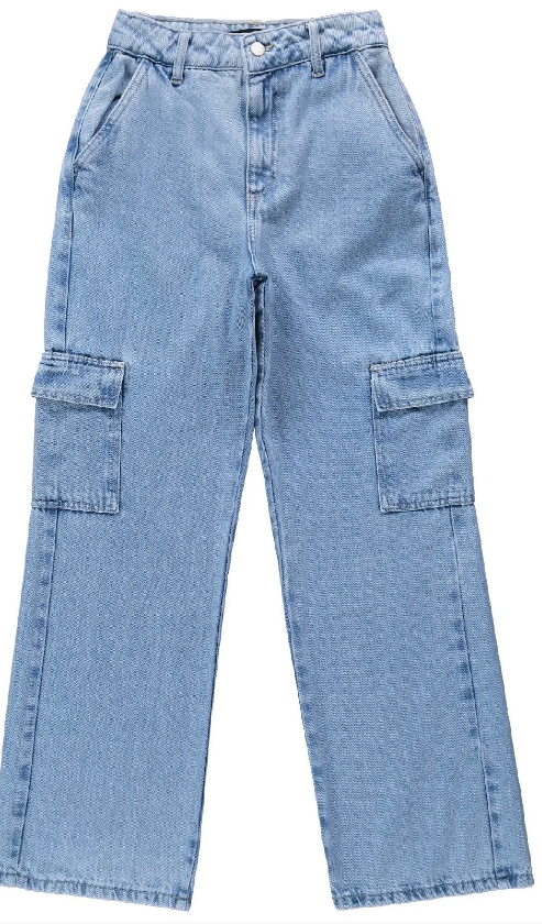 Calça Cargo Menina Cintura Alta em Jeans