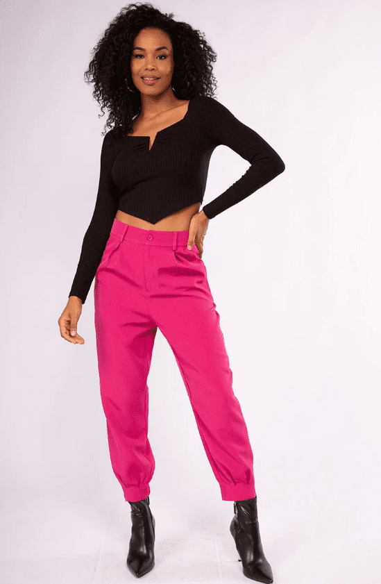 Calça de Poliester com Barra Doce Trama