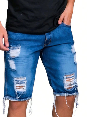 Bermuda jeans masculina rasgada
